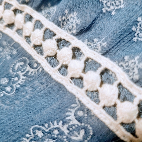 Sheer Blue Boho Blouse Flared Sleeves Hint of Mint Small - Picture 3 of 8